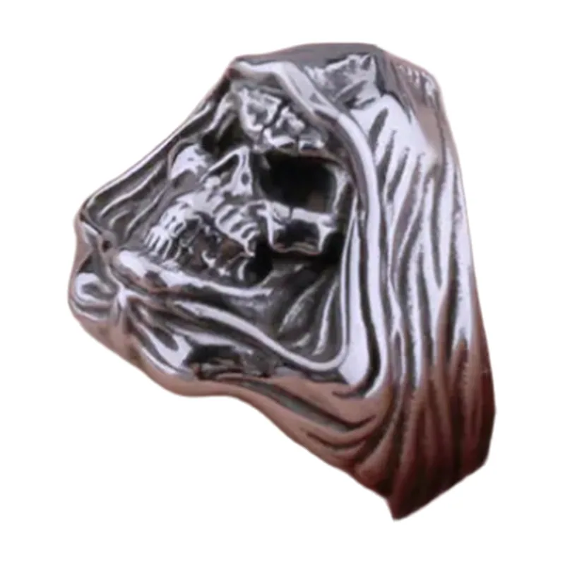 Sensenmann Totenkopf-Ring, Gotischer Skeleton-Ring aus Edelstahl