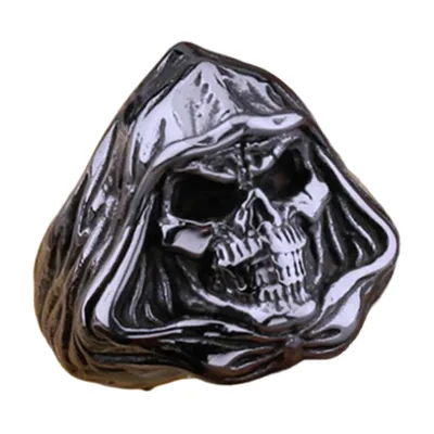 Anillo Statement de Calavera con Capucha, Acero Inoxidable 316L