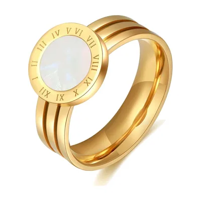 Anillo Sello con números romanos y piedra negra, acero inoxidable