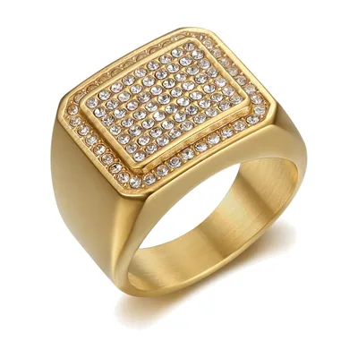 Anillo Sello Cuadrado con Zirconia, Acero Inoxidable