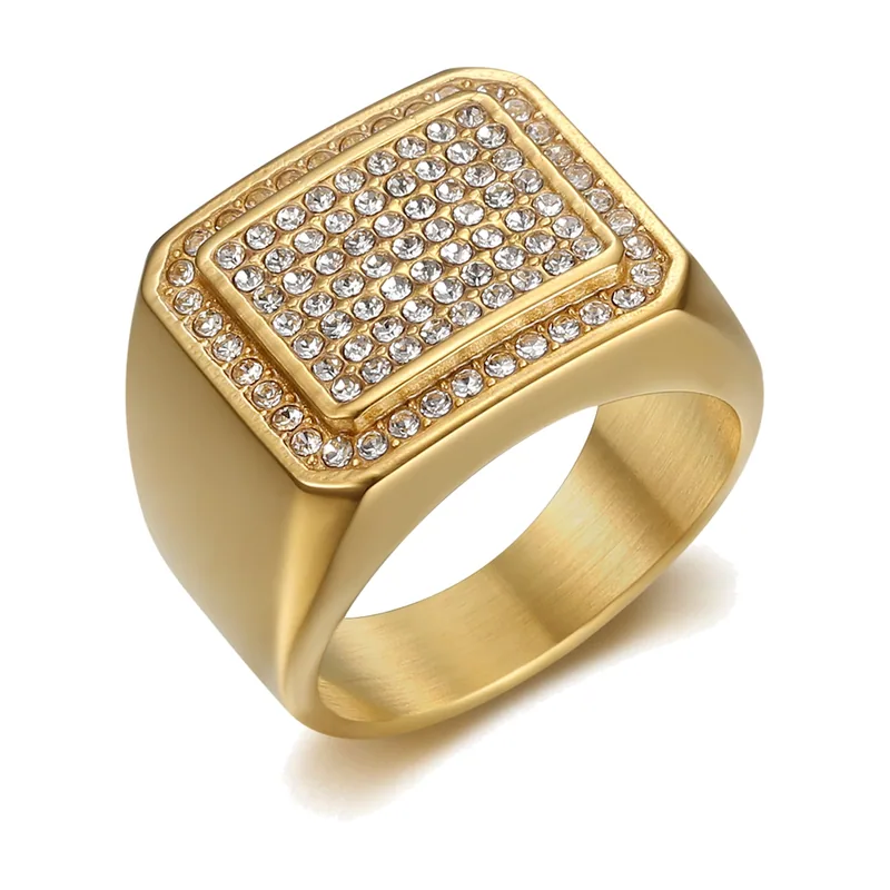 Anillo Sello Cuadrado con Zirconia, Acero Inoxidable