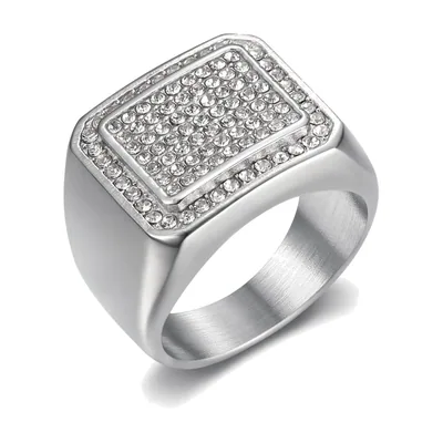 Chevalière Rectangulaire avec Zirconia Clair, Acier Inoxydable