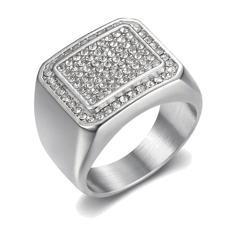 Chevalière Rectangulaire avec Zirconia Clair, Acier Inoxydable