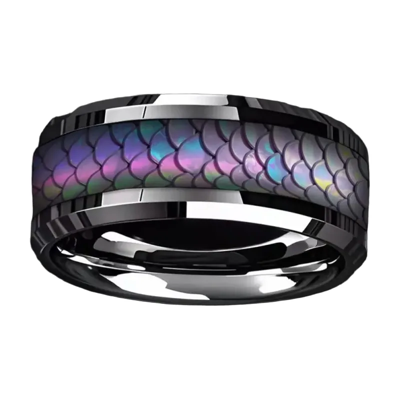 Bague Motif Écailles Météorite, Acier Inoxydable Noir