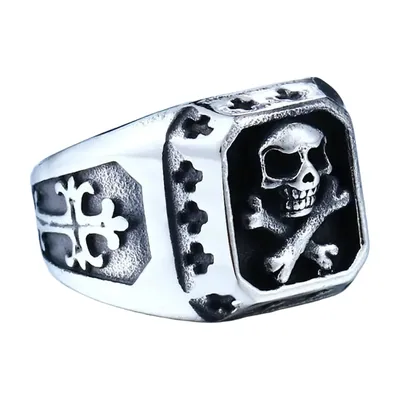 Bague Chevalière au Crâne et Os Croisés, Style Biker, Acier Inoxydable