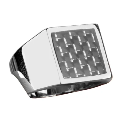 Chevalière Carrée avec Incrustation en Fibre de Carbone, Acier Inoxydable