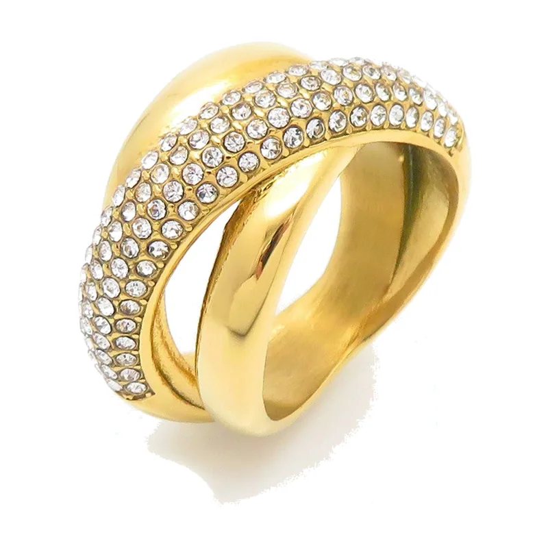 Bague Criss Cross avec Zirconia, Acier Inoxydable