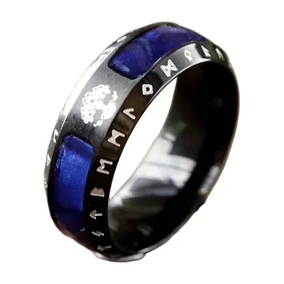 Anillo Yggdrasil Árbol de la Vida con Piedras Azules y Runas, Acero Inoxidable