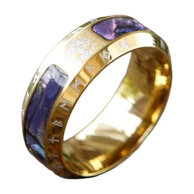 Anillo Yggdrasil Árbol de la Vida con Piedras Moradas, Acero Inoxidable