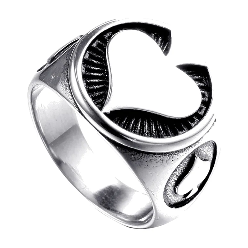 Anillo Sello Redondo con Motivo de Corazón, Acero Inoxidable
