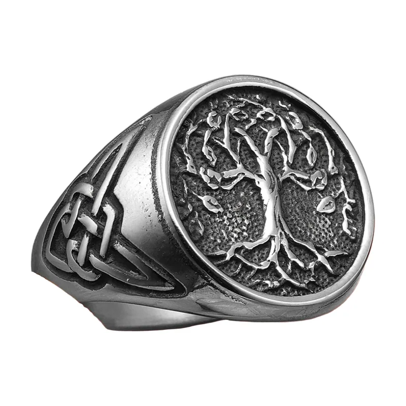Anillo Sello Yggdrasil con Nudos Celtas, Acero Inoxidable