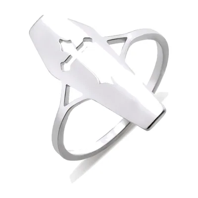 Chevalière Cercueil avec Croix, Acier Inoxydable