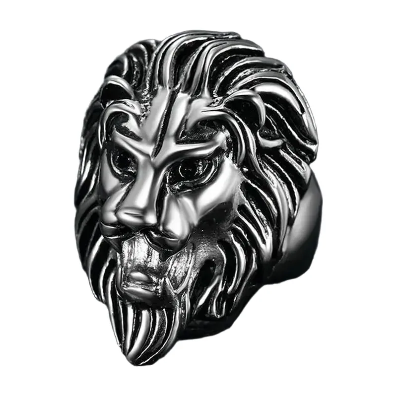 Anillo Statement de Cabeza de León, Acero Inoxidable 316L