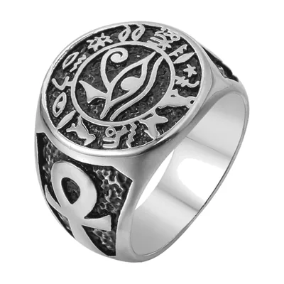 Bague Chevalière Œil d'Horus aux Symboles Égyptiens, Acier Inoxydable