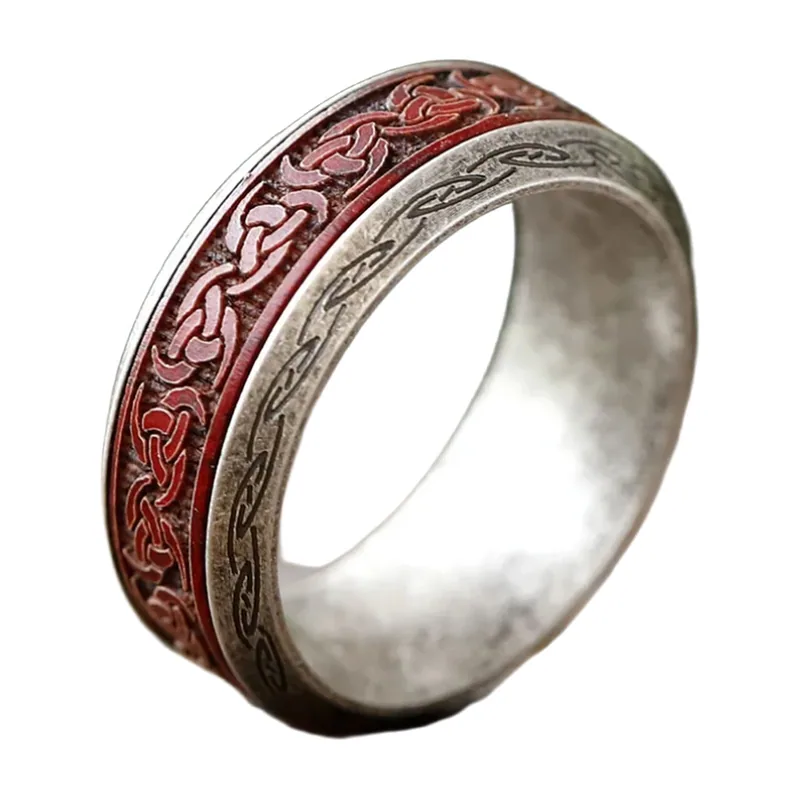 Wikinger Ring mit Valknut und keltischem Knoten, Rotholz, Edelstahl