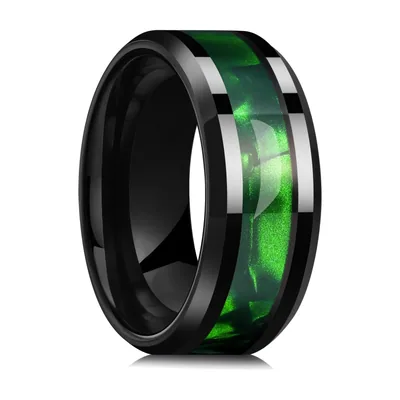 Anillo de Banda con Incrustación Verde, Acero Inoxidable 316L