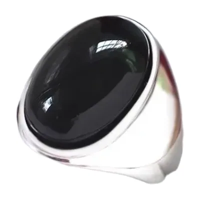 Anello Sigillo con Pietra Occhio di Gatto Blu, Acciaio Inox
