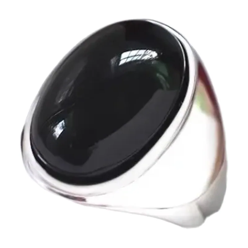 Bague Chevalière avec Œil de Chat Bleu, Acier Inoxydable