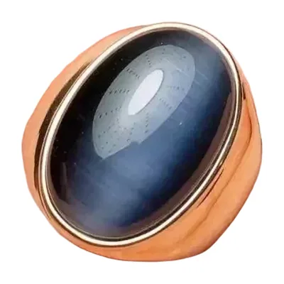 Anello Sigillo con Occhio di Gatto Blu, Acciaio Inossidabile