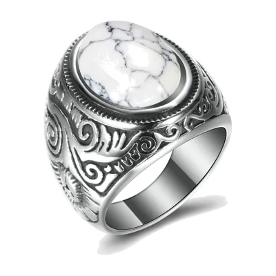 Anillo Sello Vintage con Piedra Blanca, Acero Inoxidable