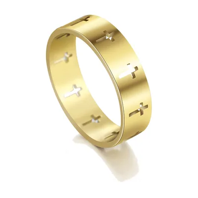 Bague Croix Ajourée, Acier Inoxydable Couleur Or