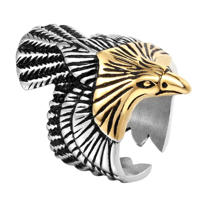 Eagle Head Statement Ring, Two-Tone 316L Stainless Steel