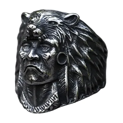 Bague Wolf et Guerrier, Acier Inoxydable