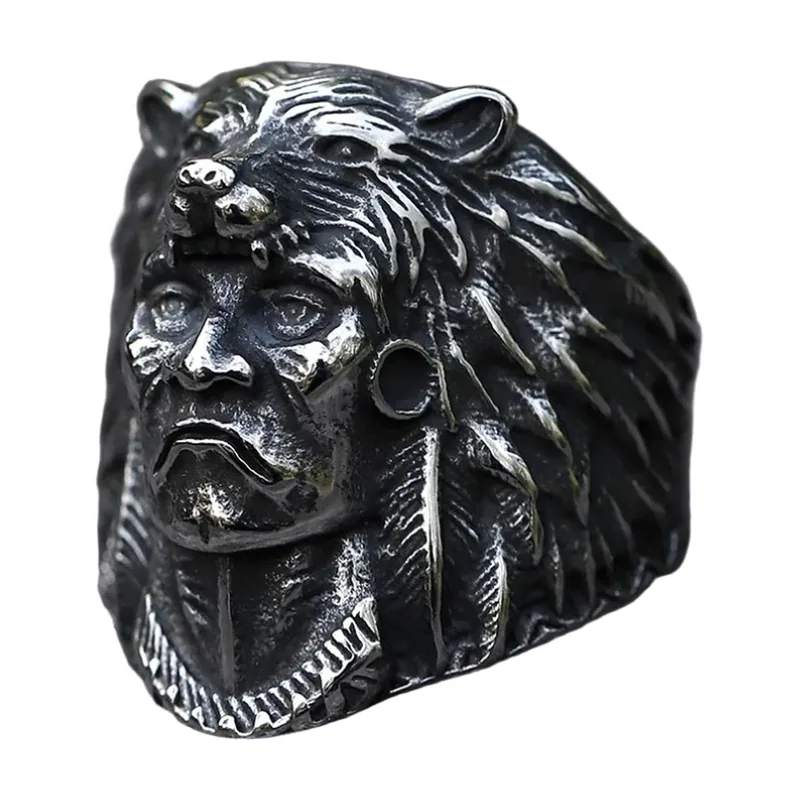 Bague Wolf et Guerrier, Acier Inoxydable
