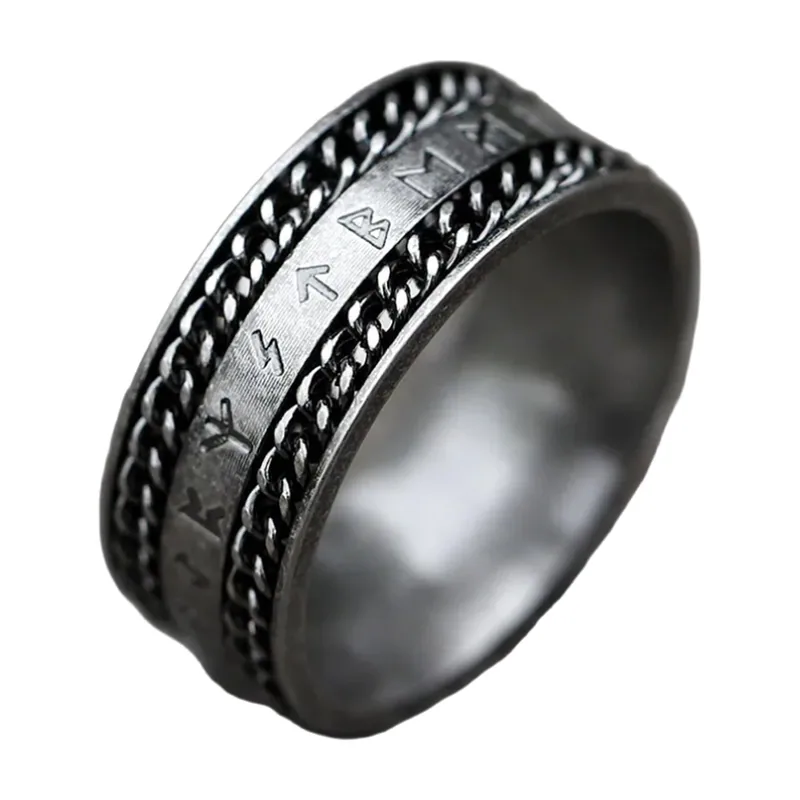 Odin Runen Spinner-Ring mit Ketten-Details, Edelstahl