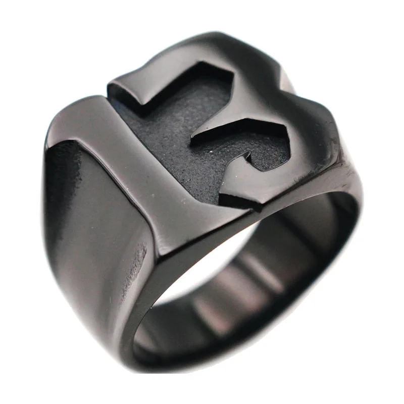 Anello Sigillo Numero 13, Acciaio Inossidabile Nero