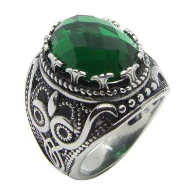 Herren Statement-Ring mit Auge und grünem Stein, Edelstahl