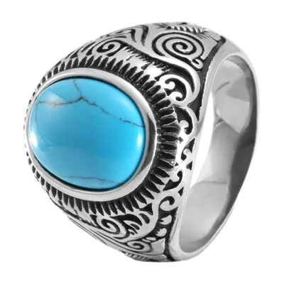 Gotischer Siegelring mit blauem Stein, Edelstahl