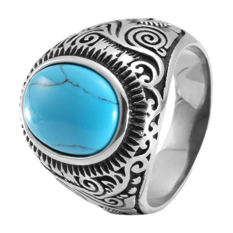 Gotischer Siegelring mit blauem Stein, Edelstahl
