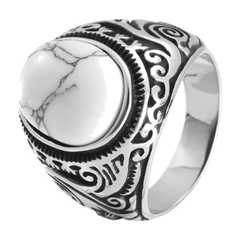 Bague Chevalière Œil avec Pierre Verte, Acier Inoxydable