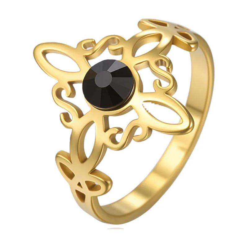 Bague Nœud de Sorcière avec Zircon Noir, Acier Inoxydable