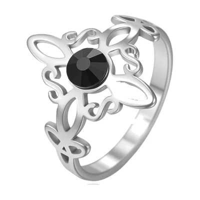 Anillo Nudo de Bruja con Circonita Negra, Acero Inoxidable