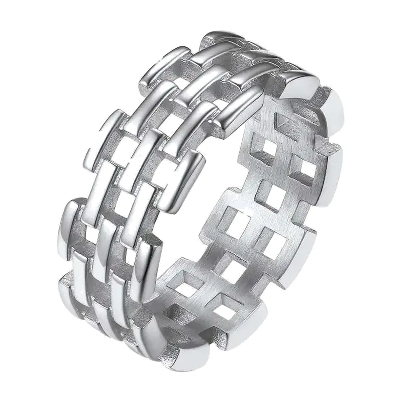 Bague Motif Cube Tressé, Acier Inoxydable