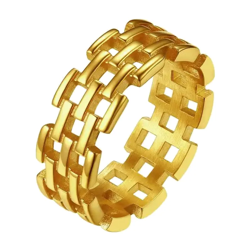 Herrenring mit quadratischem Flechtmuster, Edelstahl 316L