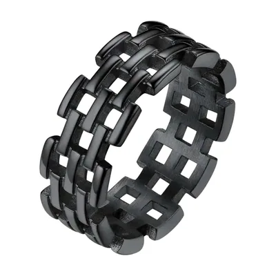 Bague à motif de grille carrée, Acier Inoxydable Noir