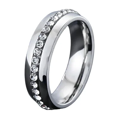 Anillo de Banda con Circonitas Transparentes, Acero Inoxidable