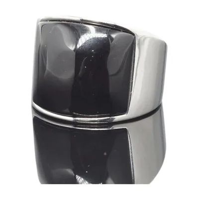 Chevalière Carrée avec Pierre Noire, Acier Inoxydable 316L