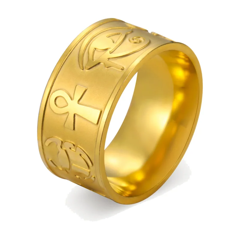 Bague Égyptienne Ankh et Œil d'Horus, Acier Inoxydable