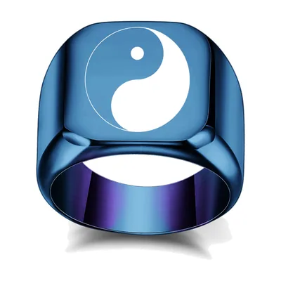 Quadratischer Herren-Siegelring mit Yin Yang Symbol, Edelstahl