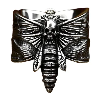 Anillo de Polilla Calavera, Diseño Gótico de Insecto, Acero Inoxidable