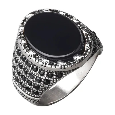 Herren Siegelring mit Onyx und schwarzen Zirkonia, Edelstahl
