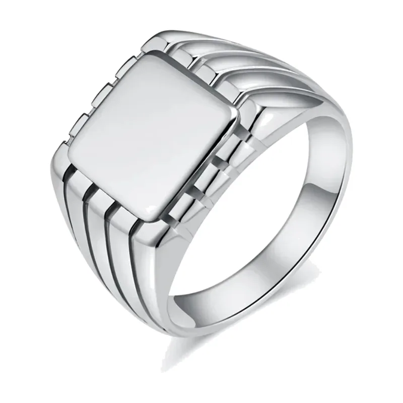 Geometric Square Signet Ring, Polished Stainless Steel