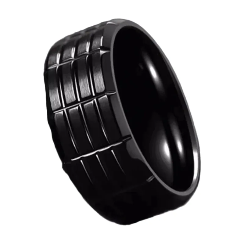 Bague à Rainures avec Finition Noire, Acier Inoxydable
