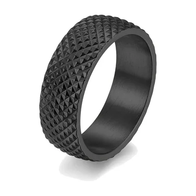 Anillo de Banda Geométrico Facetado, Acero Inoxidable Negro