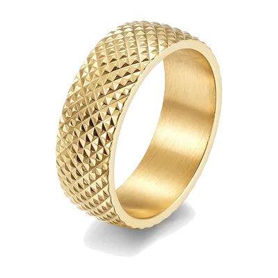 Anillo de Banda Geométrico Facetado, Acero Inoxidable