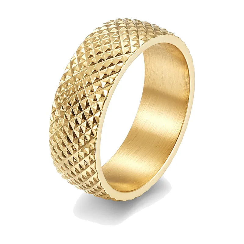 Bague à Facettes Géométriques, Acier Inoxydable